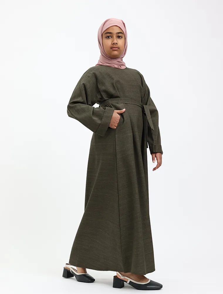 Olive Linen Girls Abaya
